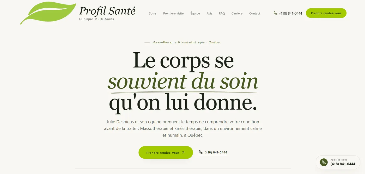 Aperçu du site Clinique Profil Santé