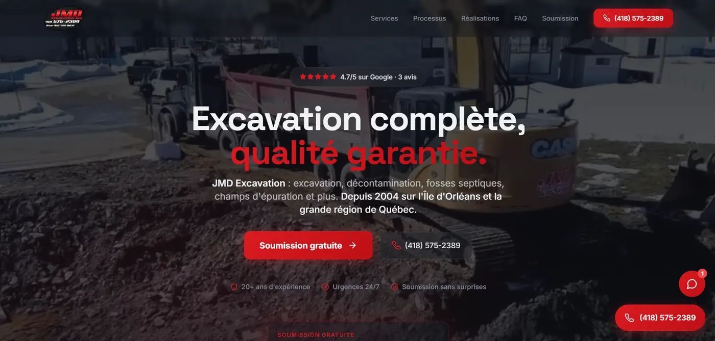 Aperçu du site JMD Excavation